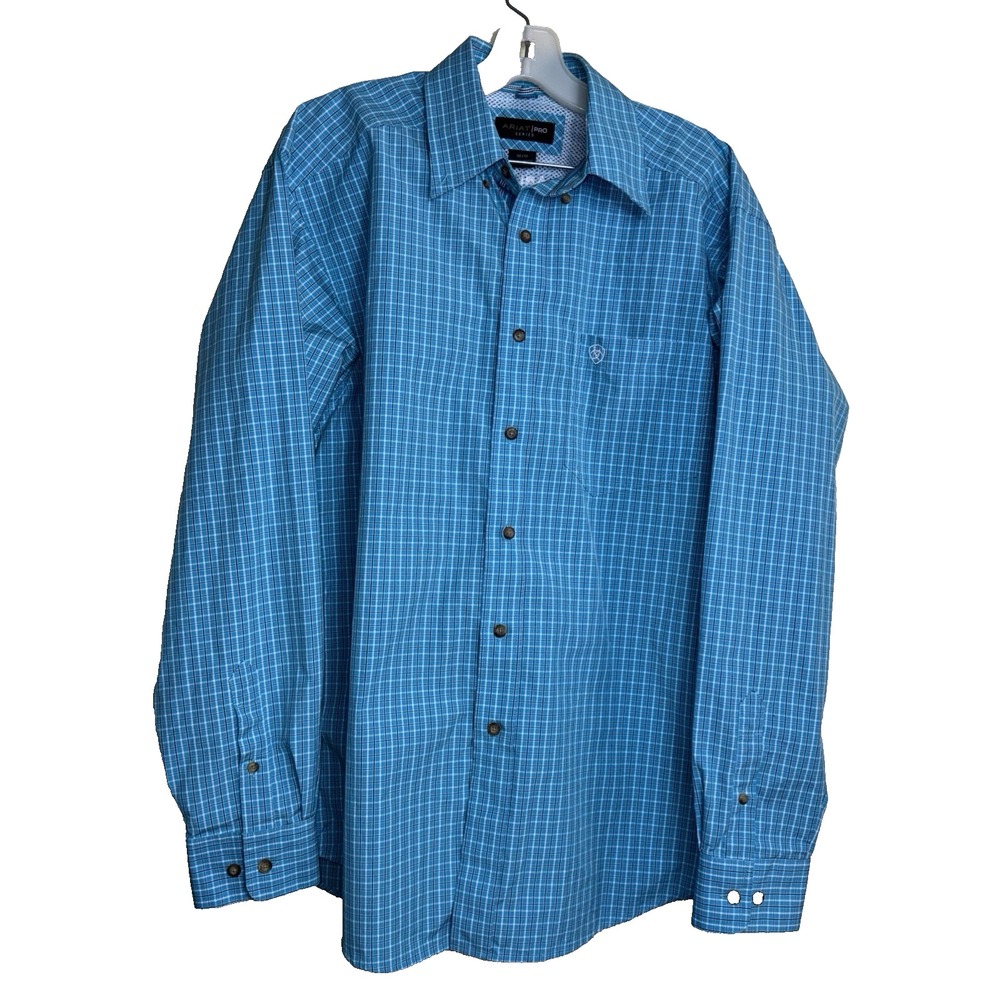 Ariat Pro Series Shirt Mens M Blue Plaid Long Sleeve Mesh Vent‎ Western Workwear
